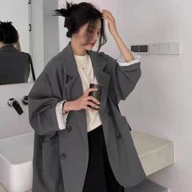 New Women's Coffee Suit Jacket Spring And Autumn (Option: Dark Grey-S)