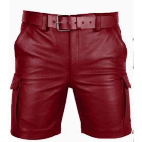 New Product Best-selling Hot Sale Solid Color PU Casual Men's Short Leather Pants Shorts (Option: Red-S)