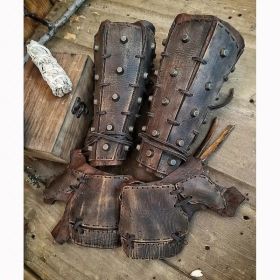 Rivet Lace-up Medieval New Retro Boxing Glove (Option: Dark Brown)